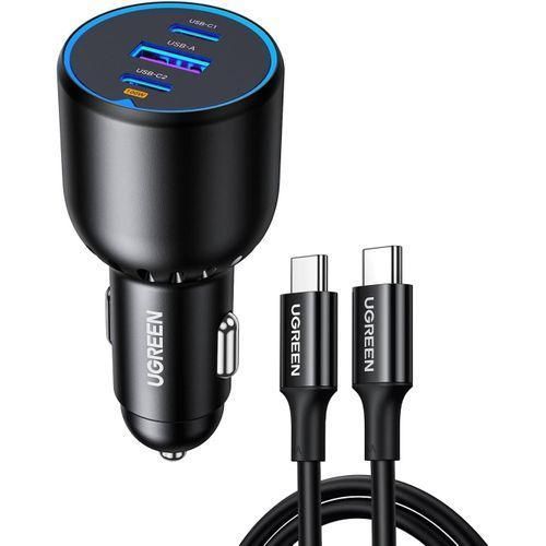 130W USB-C Car Fast Charger - 3-Port Super-Fast PD Car Adapter with 100W USB-C Cable, Compatible with iPhone 17 / iPhone Series, Samsung S25 Series, MacBook, iPad, Steam Deck, Laptops & Tablets