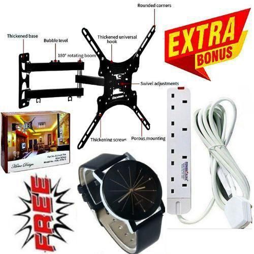 Heavy Duty Full Motion 360 Degree TV MOUNT - 14 Inch -55 Inch TILT ROTATING WALL MOUNT BRACKET + EXTRA BONUS WATCH & 4 Way Power Extension Cable Socket