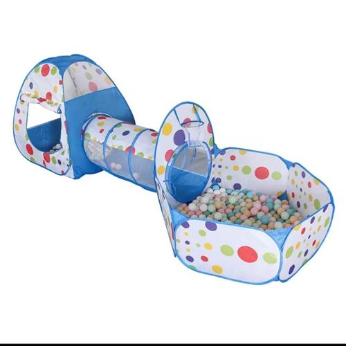 Portable 3-in-1 Kids Play Tent with Tunnel Ball Pit Basketball Stand Indoor Outdoor Pop-Up Playhouse