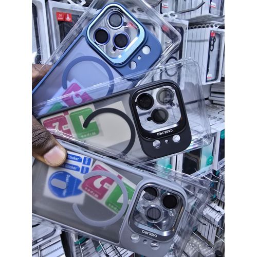 VOFATA For Apple iPhone 17 Pro Transparent Magnetic Smiley Face Case with Camera Lens Protector and Kickstand – Strong MagSafe Connection, Shockproof Protection, and 9H Tempered Glass Camera Cover – Blue