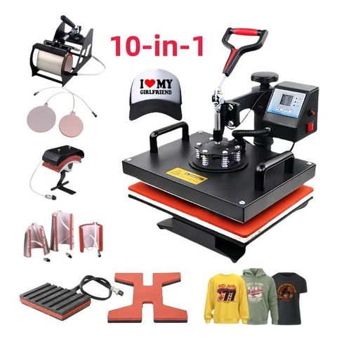 10-in-1 Heat Press Machine 30*38CM Multi-Function Sublimation Garments Home Use Construction
