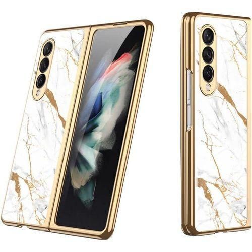 Gold Line White Design Marble Case Cover for Samsung Galaxy Z Fold4