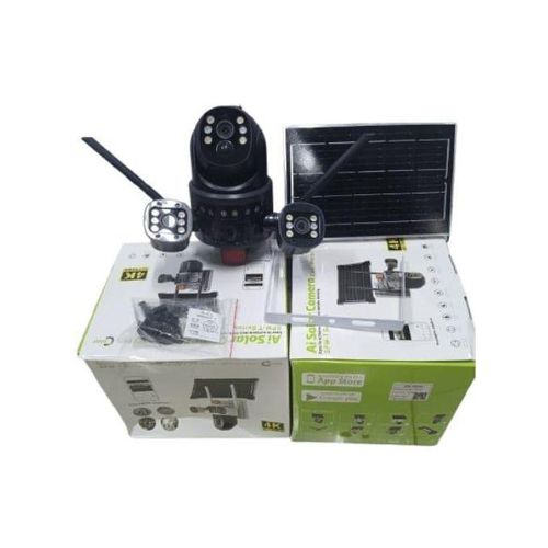 Built In Rechargeable Battery Auto Human Tracking Stand Alone V380 PRO 12MP 4G PTZ Rotating 4 Eyes 3 Pictures Outdoor Security Surveillance Solar Camera with Ai-Based Human Motion Detection And Tracking