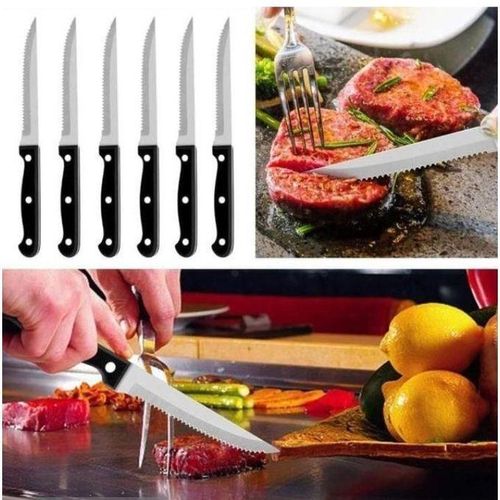 6pcs Stainless Steel Serrated Steak Knife Set for Fruits Meat and Butter Spreading