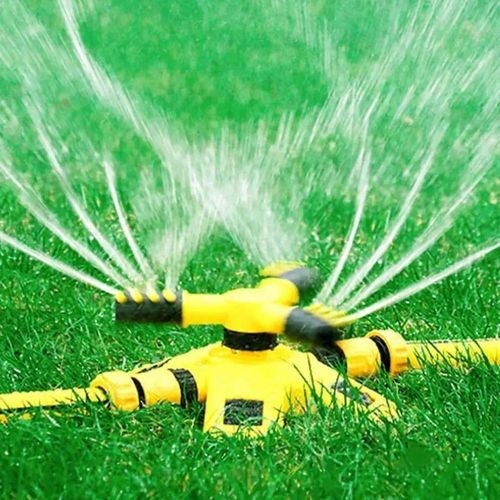 New Garden Sprinklers with Inlet and Outlet Automatic Watering Grass Lawn 360 Degree Rotating Water Sprinkler 3 Arms Nozzles Garden Irrigation Tools for Efficient Lawn Care