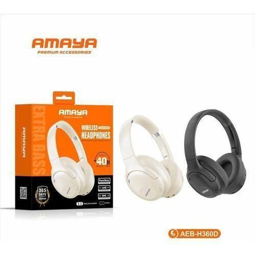 Amaya Black AEB-H360D Active Noise Cancellation ANC Over-Ear Wireless Bluetooth Headphones