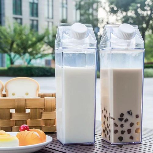 500 MLS milk bottle,Aesthetic Clear Milk Carton Water Bottle - Reusable Square Juice Bottle 500ml,Aesthetic Drink Carton,Plastic Milk Box Bottle.