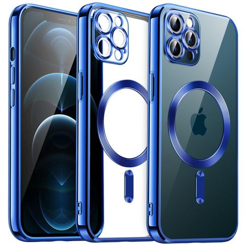 Electroplated Clear MagSafe Case with Camera Lens Protector for iPhone 12 Pro - Blue
