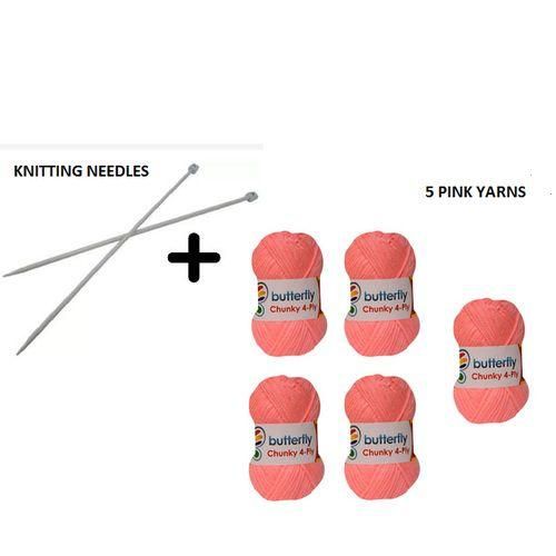 Knitting Needles + 5 Chunky Yarns