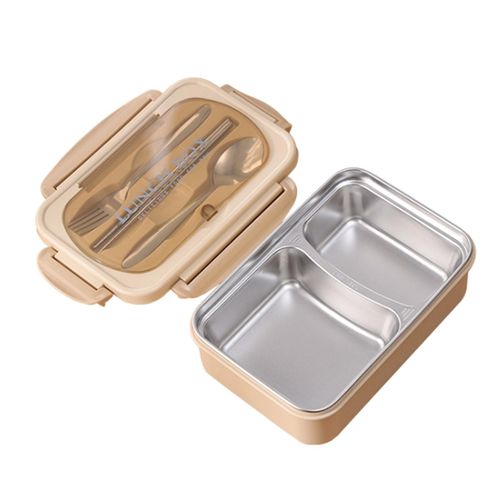 Portable Lunch Box 304 Stainless Steel Leakproof Microwave Heating Divided Food Containers with Spoon and Chopsticks