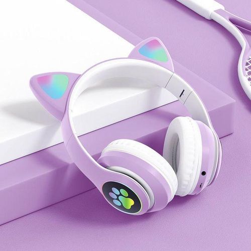 Fancy Wireless Headset Ear 50 Bluetooth Headphones LED Flashing Light Sports And Leisure Earphones For Kids Gift - Purple