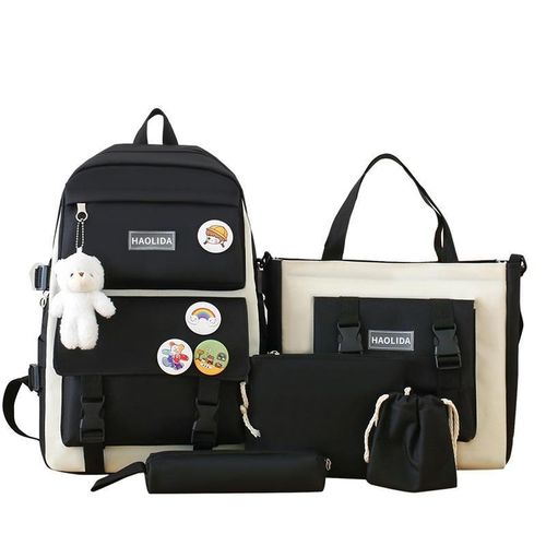 black faux leather backpack with gold zippers Women Black Travel Backpack Rucksack Faux-Leather Bag