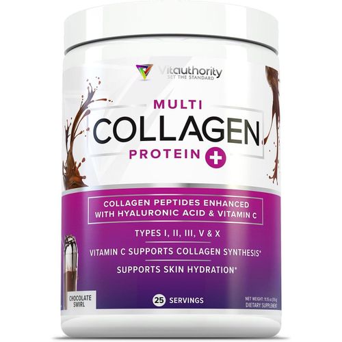 Multi Collagen Peptides Powder Hyaluronic Acid Vitamin C - Skin Hair Joint Support Chocolate Swirl Flavor USA Import