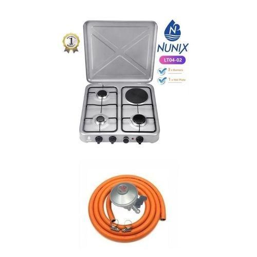 4 Burner with 3 gas + 1 electric table top cooker + Free 1M pipe, 13kgs regulator + 2 clips - HIGH QUALITY