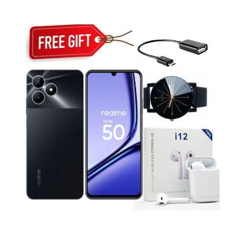 Realme Note 50 6.74" 64GB ROM+ Expandable Up to 6GB RAM, 5000mAH (Dual sim) - Black + Free Gifts