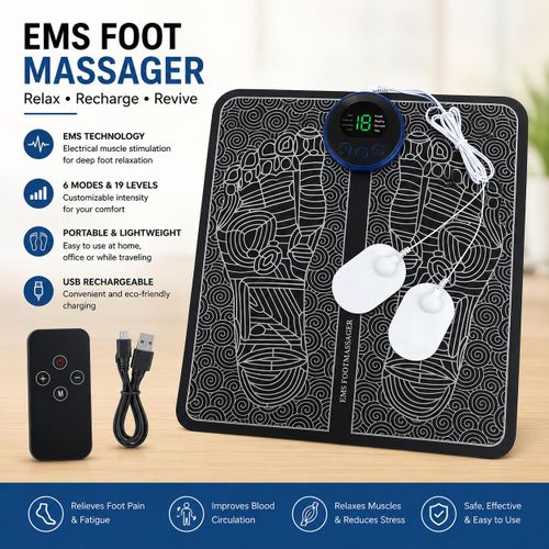 EMS Foot Massager Mat with Remote Control – USB Rechargeable Foot Stimulator Pad for Muscle Relaxation & Pain Relief