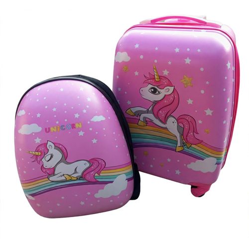 Kids Trolley Suitcase 2-in-1 with Backpack Cartoon Travel Luggage Set ABS+PC Hard Shell 360° Spinner Wheels Children’s Travel Bag