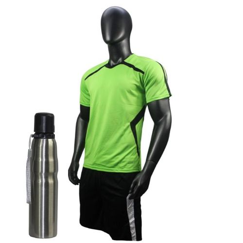 Men's green and black sports kit athletic set with top,pants and 750ml bottle