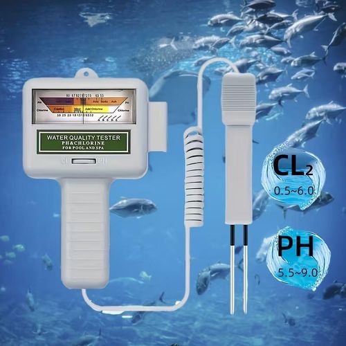 2-in-1 Portable Aquarium pH and Chlorine Level Tester, suitable for swimming pool water quality testing and fish tank maintenance.