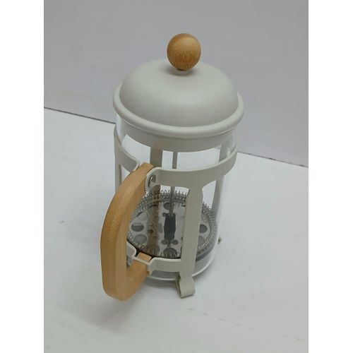 French Press Coffee Maker – Glass with Wooden Handle, 1000ml, White