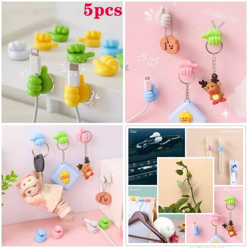 Creative Silicone Thumb Wall Hook/ Multi-function Adhesive Cable Clip/ Self Adhesive Thumb Cable Organizer/ Clips Key Hanger (5 Pcs)