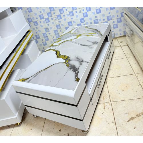 Executive White Coffee Table With Marble Topping – Luxury Modern Center Table