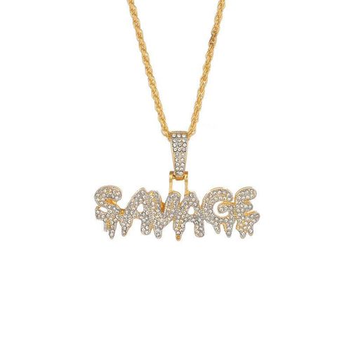 Unique Hip-Hop SAVAGE Pendant Sparkling Diamond Pendant Chain Alloy Pendants Punk Jewelry For Men Women