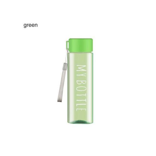 Water Bottle Transparent Square Plastic Drink Cup Outdoor Cold Juice Milk Sport Bottle With Portable Rope Leakproof Water BottleRound Green