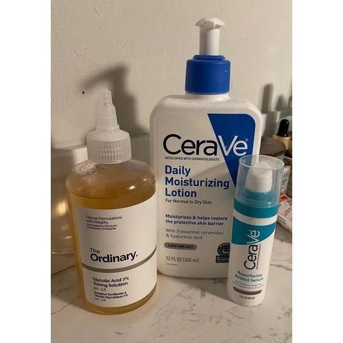 The Ordinary Glycolic Acid 7 Toning Solution Ceraveé Moisturizing Lotion CeraveResurfacing Retinol Serum Skincare Combo