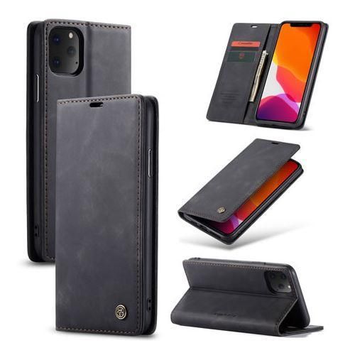 Caseme Phone Case For Wallet Retro Black Suede Leather Flip Case For IPhone 11 Pro