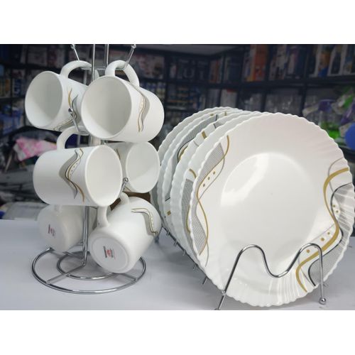 12PC Ceramic Dinner Set – 6 Plates & 6 Cups, 10.5" Tableware Set