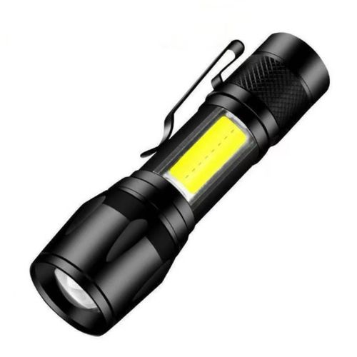 COB Strong Light Zoom Portable Flashlight（torch）Rechargeable, ultra-long battery life, outdoor emergency light-black