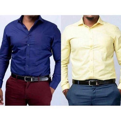 Mens Shirts 2 Pack Of Cotton Slim Fit Shirts - NavyBlue Yellow