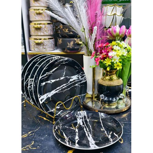 6pcs Round Ceramic Marble Vein Dinner Plate