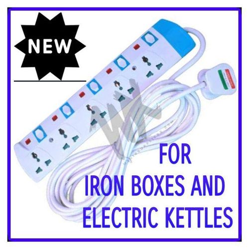 Iron Box And Electric Kettle Support 5Way Power Extension-White/ Blue.