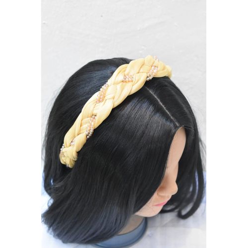 Golden Braided Beaded Headband – Elegant Women’s Hair Accessory