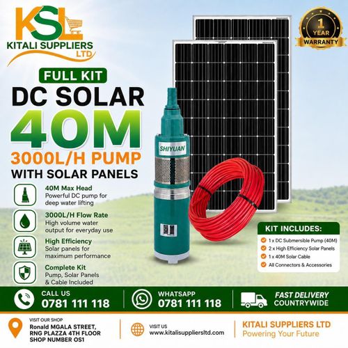 40M DC Solar Submersible Water Pump Full Kit – 3000L/H with 2 Solar Panels, 40M Cable & Accessories