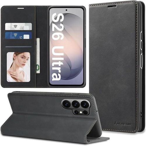 Flip wallet leather case for S26 Ultra Black