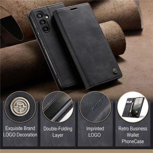 Caseme Phone Case For Wallet Retro Black Suede Leather Flip Case For Samsung Galaxy A25