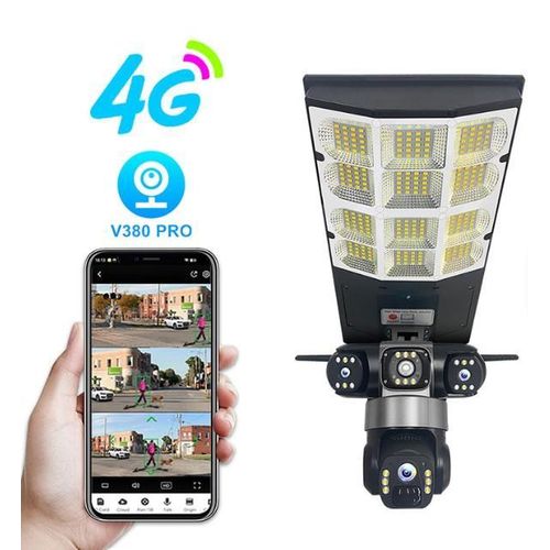 Outdoor Solar CCTV Camera with Motion Detection and Floodlights CCTV Camera 3 Lens 4G SIM Card V380pro