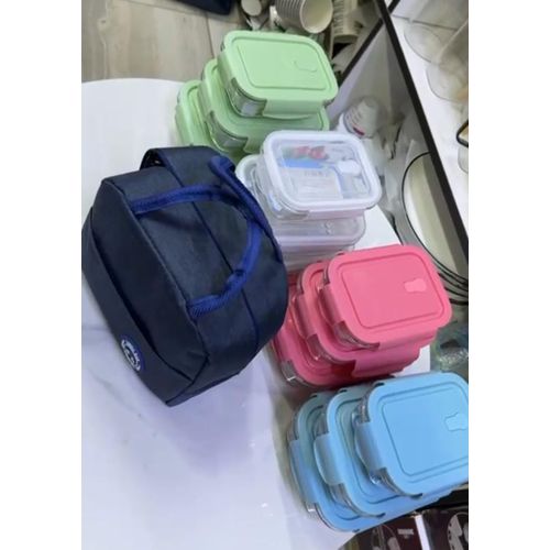 Glass snack box with lunch bag