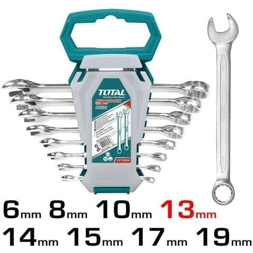 8 pieces Combination Spanner set, Ratchet Wrenches Set with Wrench Organizer, Chrome Vanadium Steel, (6, 8, 10, 12, 14, 15, 17, and 19mm) For Mechanic Garages Workshops Auto Motorcycle Household Repair Hand Tools