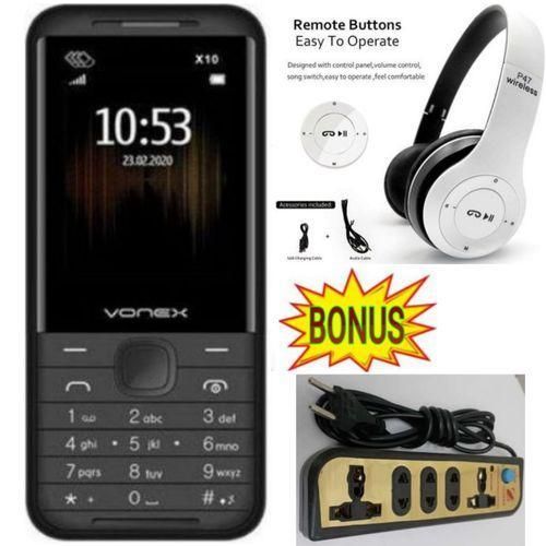 Vonex X10+24" -Button Phone, Kabambe Phone + EXTRA BONUS HIGH BASS Bluetooth Wireless Headphones,5 Way Power Extension