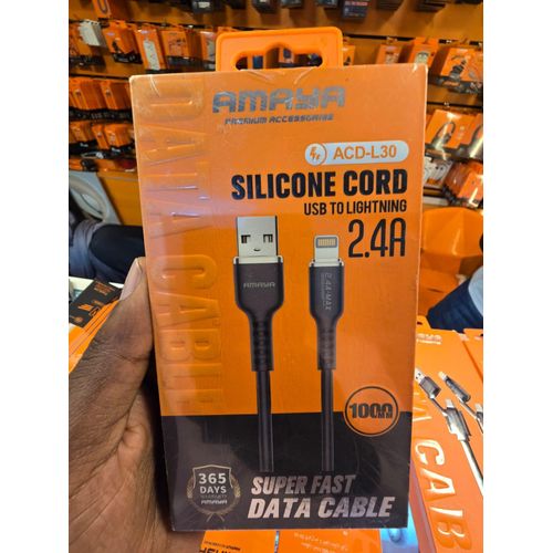 ACD-L30 USB-A Lightning Cable Black 2.4A Super Fast Charging Data Sync Cord 1 Meter