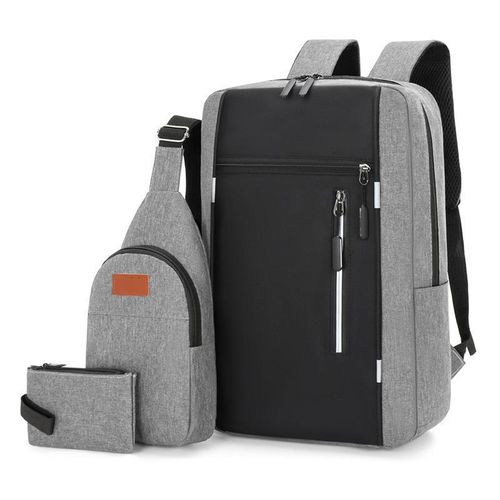 16 Mens 3 In 1 light Weight Insulated Laptop Backpack Grey Sports Cross-body Bag Clutch Chest Bags Set USB Charging Business Backpacks For Men Travel College