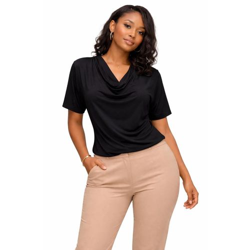 Womens Black Cowl Neck Top Elegant Draped Blouse