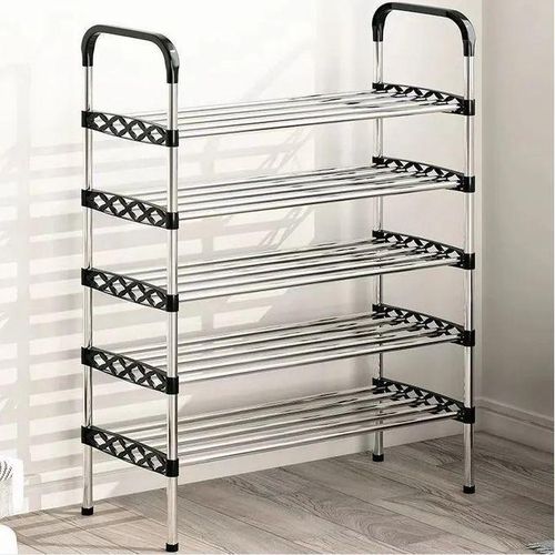 5-Layer Stainless Steel Shoe Rack - Light Silver, Modern Minimalist, Easy Assembly