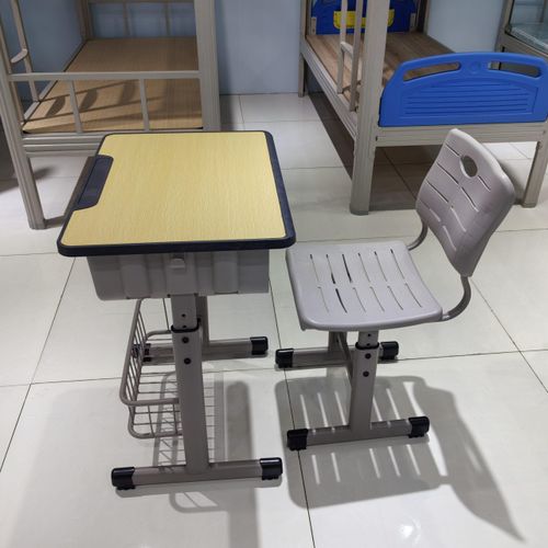 Adjustable Student Desk and Chair Set Single Classroom School Desk with MDF Top Steel Frame Plastic Chair