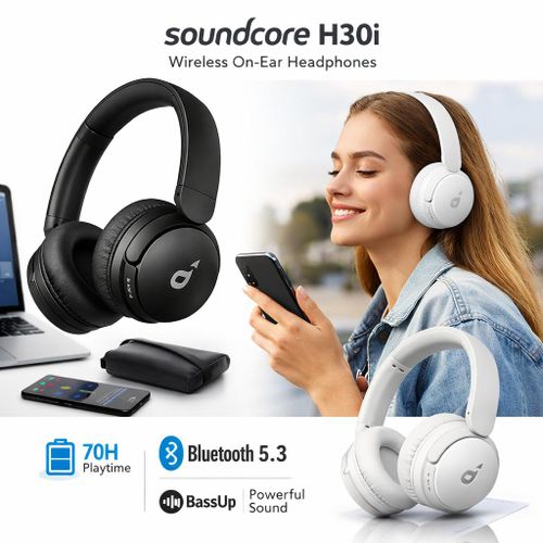 Anker H30i Wireless On-Ear Headphones,Pure Bass & 70Hr Battery,Non-Stop Music! - 70H Playtime - Black ( 1 Year Warranty )