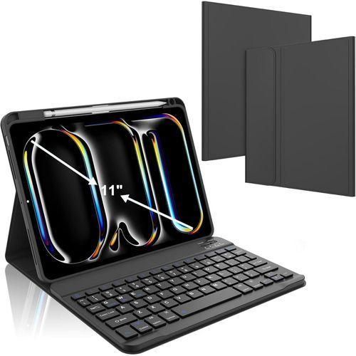 Keyboard Case for iPad Pro 11-inch M4 (2024) - Protective Soft TPU Back Stand Cover with Pencil Holder, Magnetically Detachable Wireless Bluetooth Keyboard